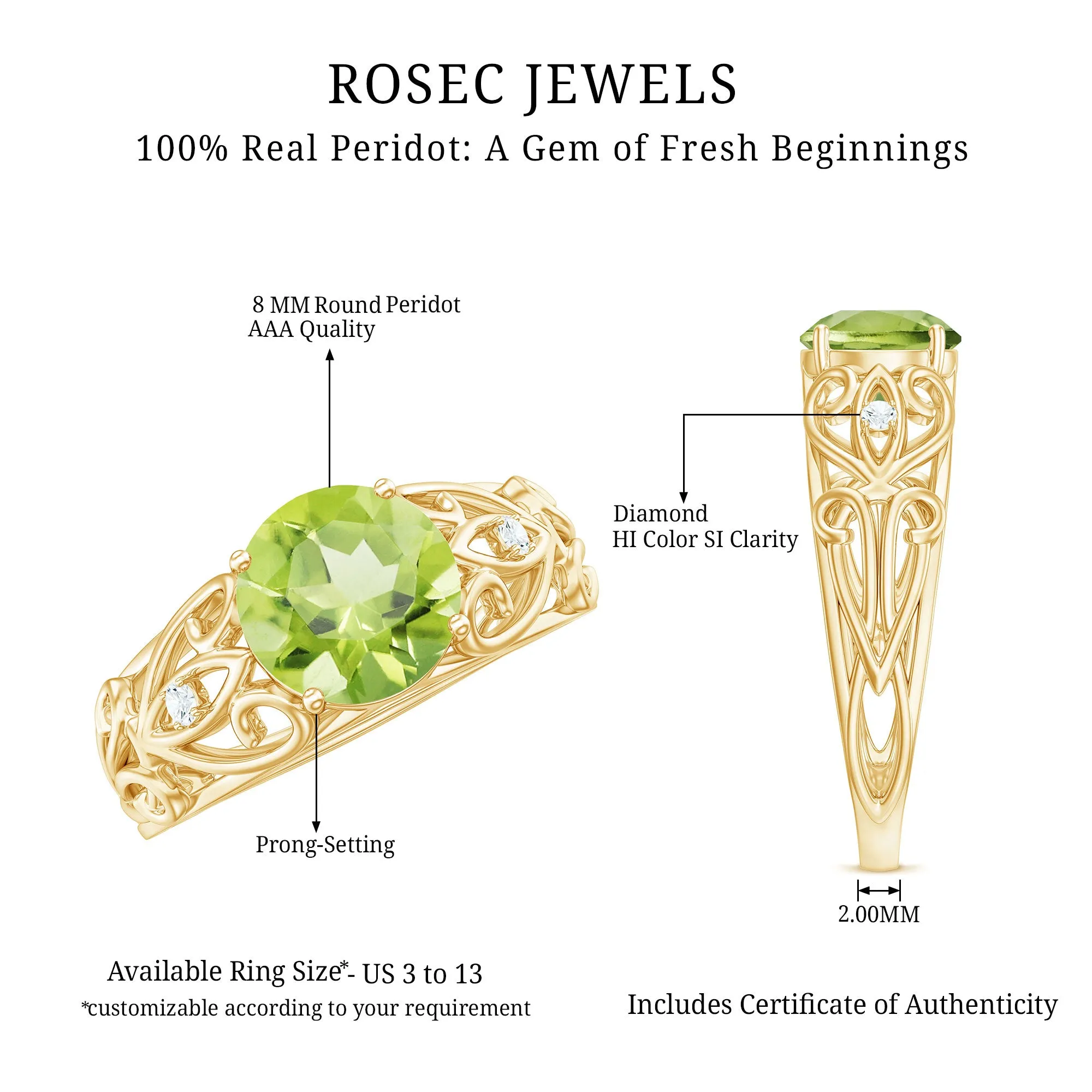 1.25 CT Antique Peridot Solitaire Ring with Diamond Accent
