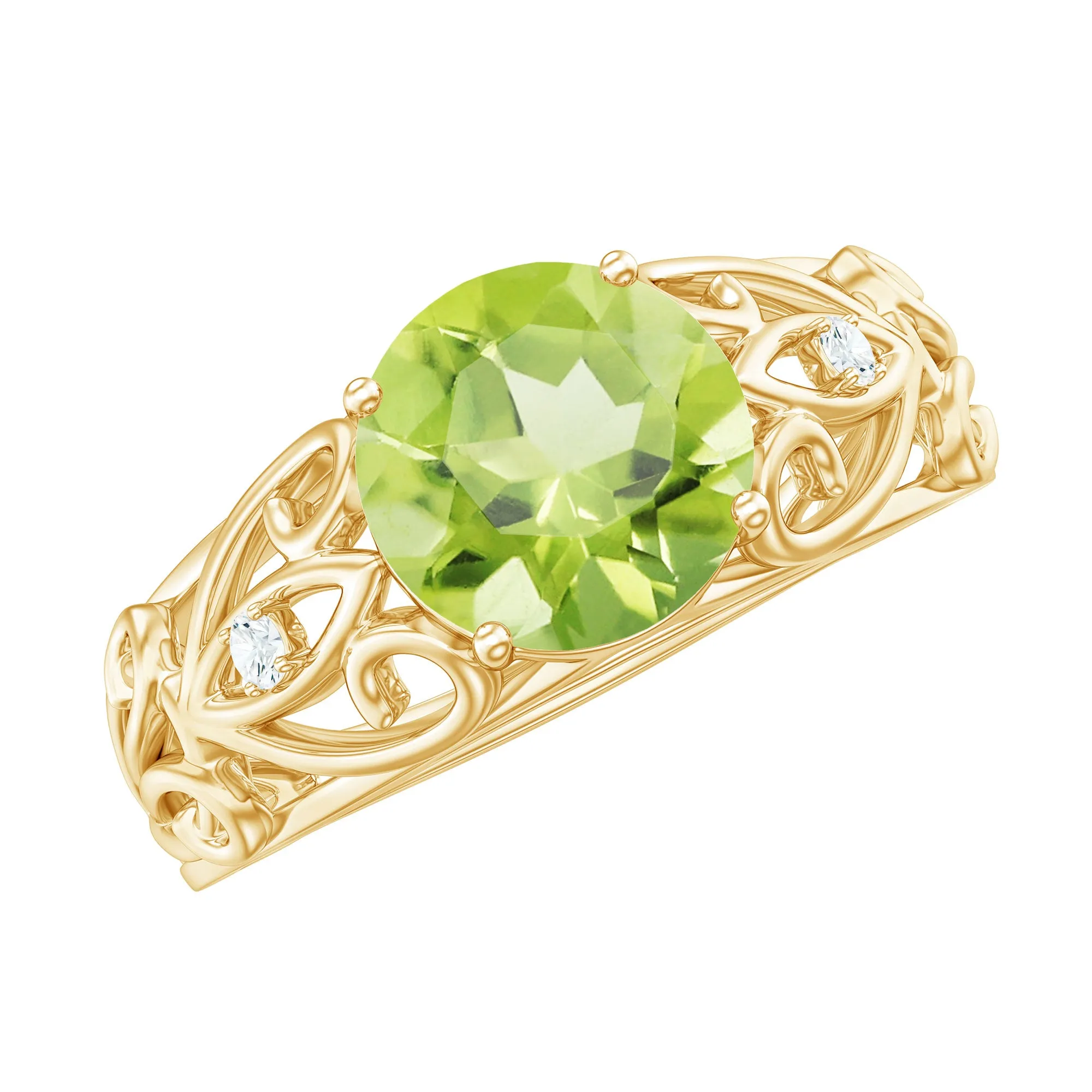 1.25 CT Antique Peridot Solitaire Ring with Diamond Accent