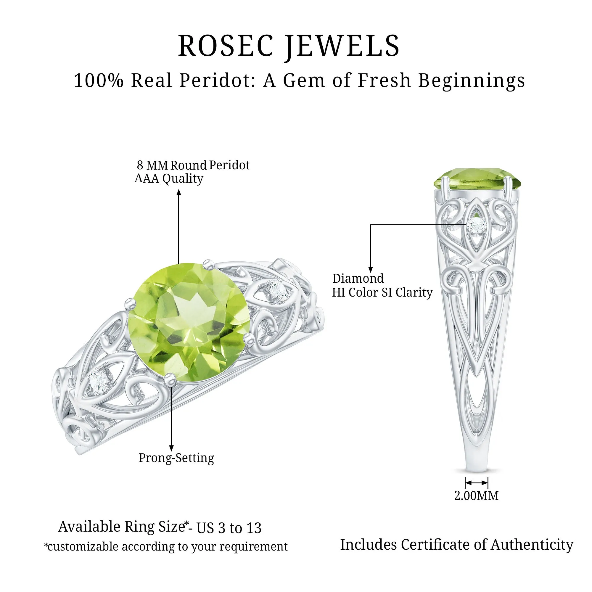 1.25 CT Antique Peridot Solitaire Ring with Diamond Accent