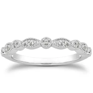 14k White Gold Look Fancy Pave Diamond Milgrain Wedding Ring Band