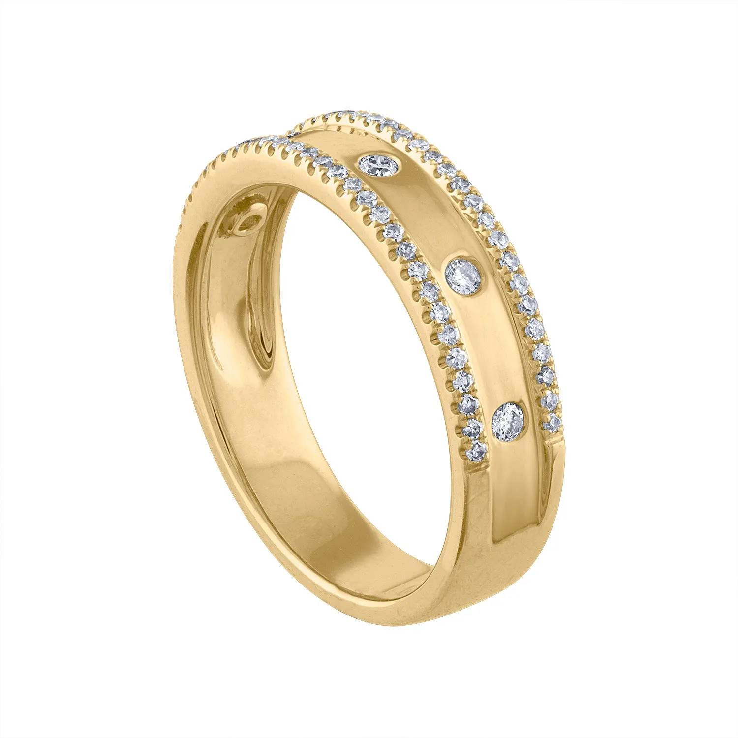14KT GOLD SCATTERED DIAMOND TWO LINE RING