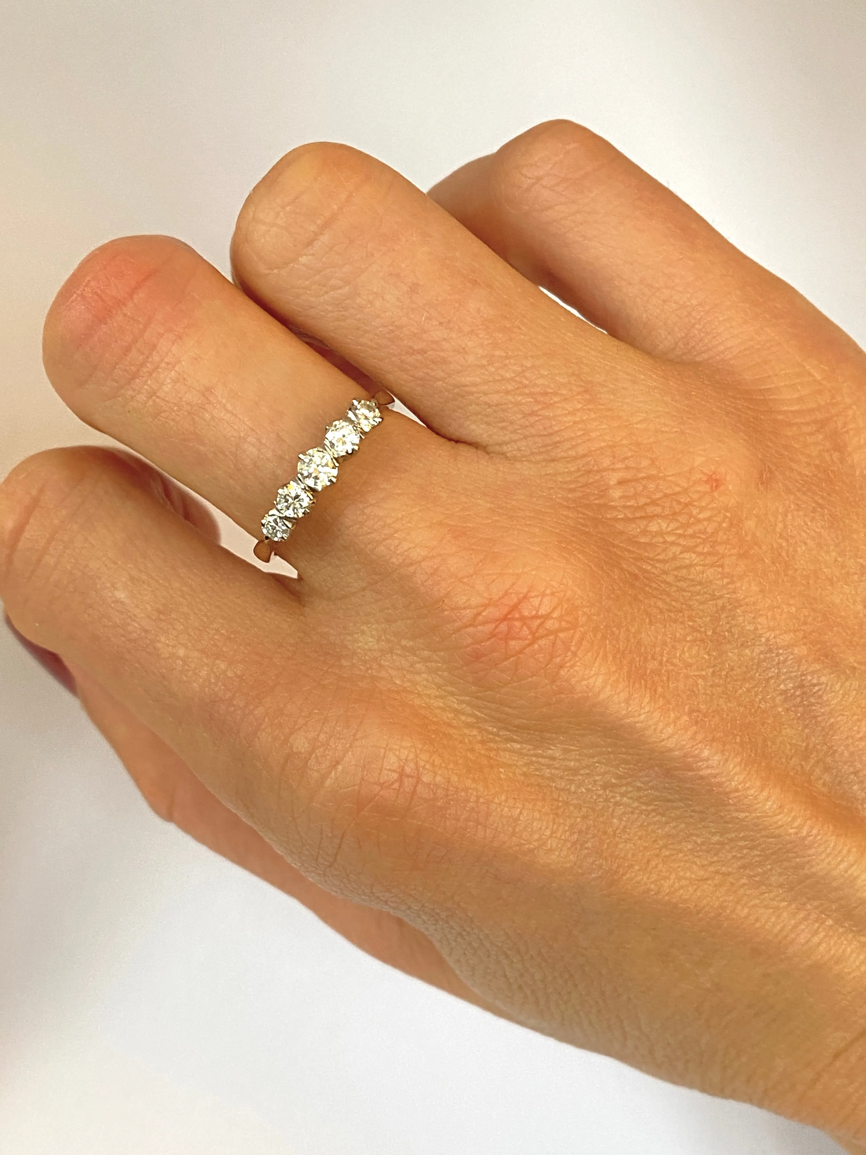 18ct Gold, Vintage 5 Stone Diamond and Platinum Ring