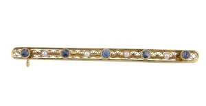 1930's Antique Art Deco 14k Yellow Gold Tanzanite Pearl Filigree Pin Brooch