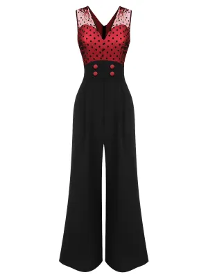 1930s Polka Dot Patchwork Button Jumpsuit