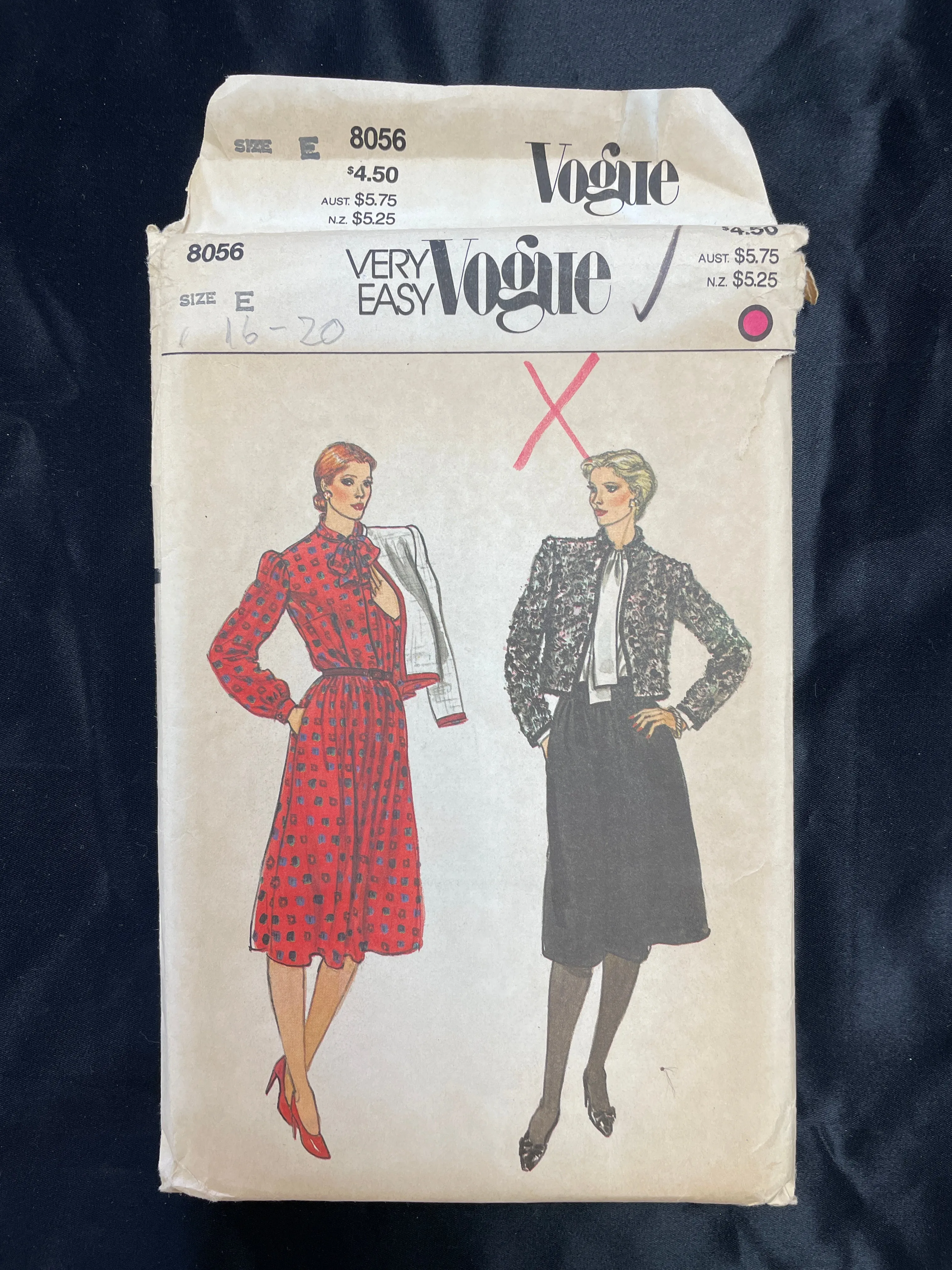1980's Vogue 8056 Pattern - Jacket, Blouse and Skirt FACTORY FOLDED