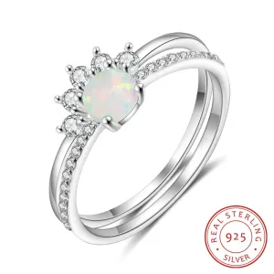 2 Pcs/Set Stackable Opal Ring - 925 Sterling Silver
