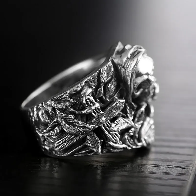 925 Sterling Silver Skull Cross Flower Eagle Vintage Ring for Men