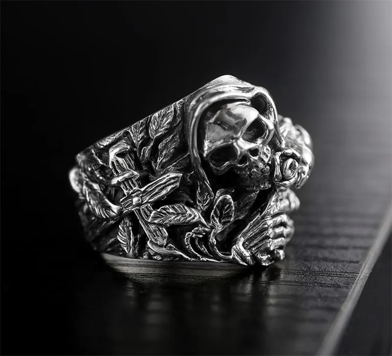 925 Sterling Silver Skull Cross Flower Eagle Vintage Ring for Men