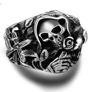 925 Sterling Silver Skull Cross Flower Eagle Vintage Ring for Men