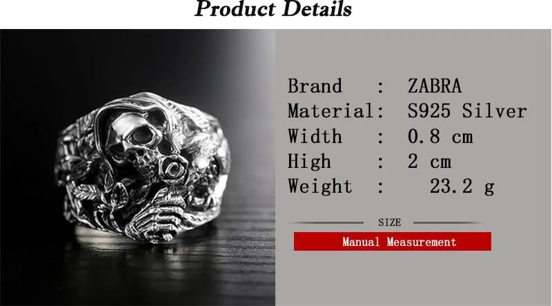 925 Sterling Silver Skull Cross Flower Eagle Vintage Ring for Men
