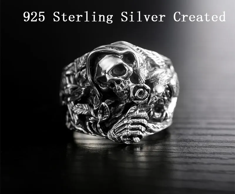 925 Sterling Silver Skull Cross Flower Eagle Vintage Ring for Men