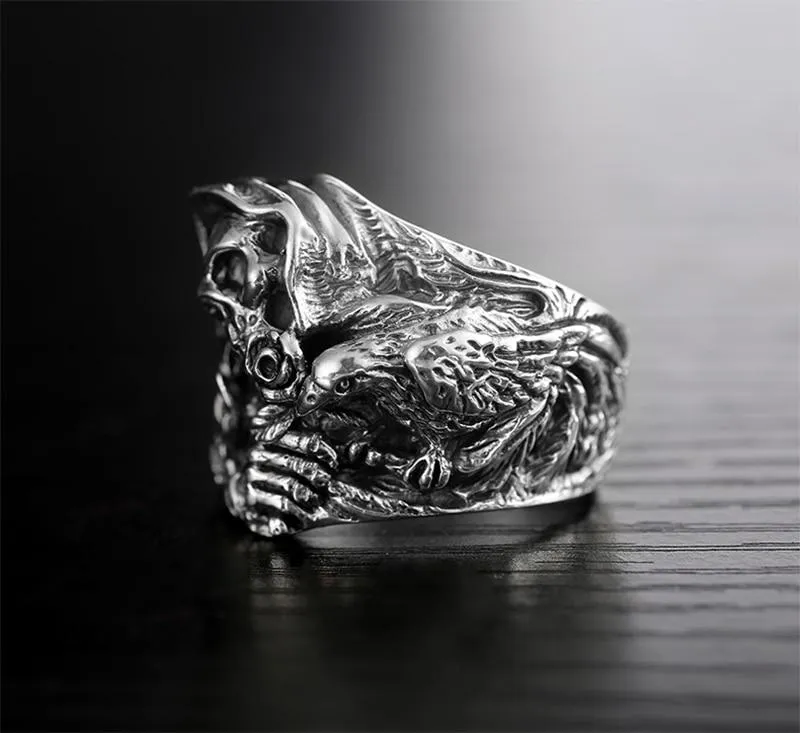 925 Sterling Silver Skull Cross Flower Eagle Vintage Ring for Men