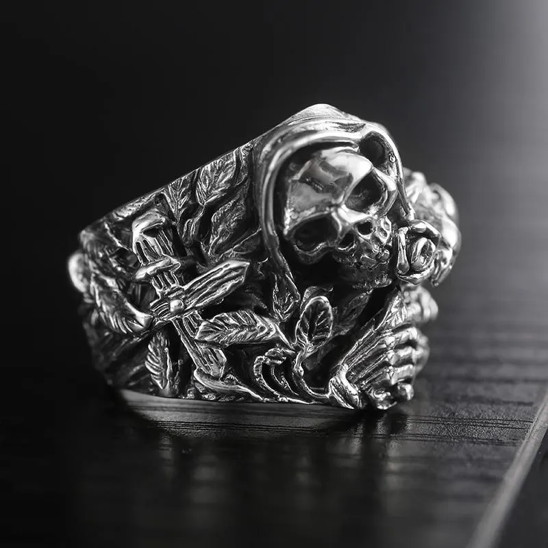 925 Sterling Silver Skull Cross Flower Eagle Vintage Ring for Men