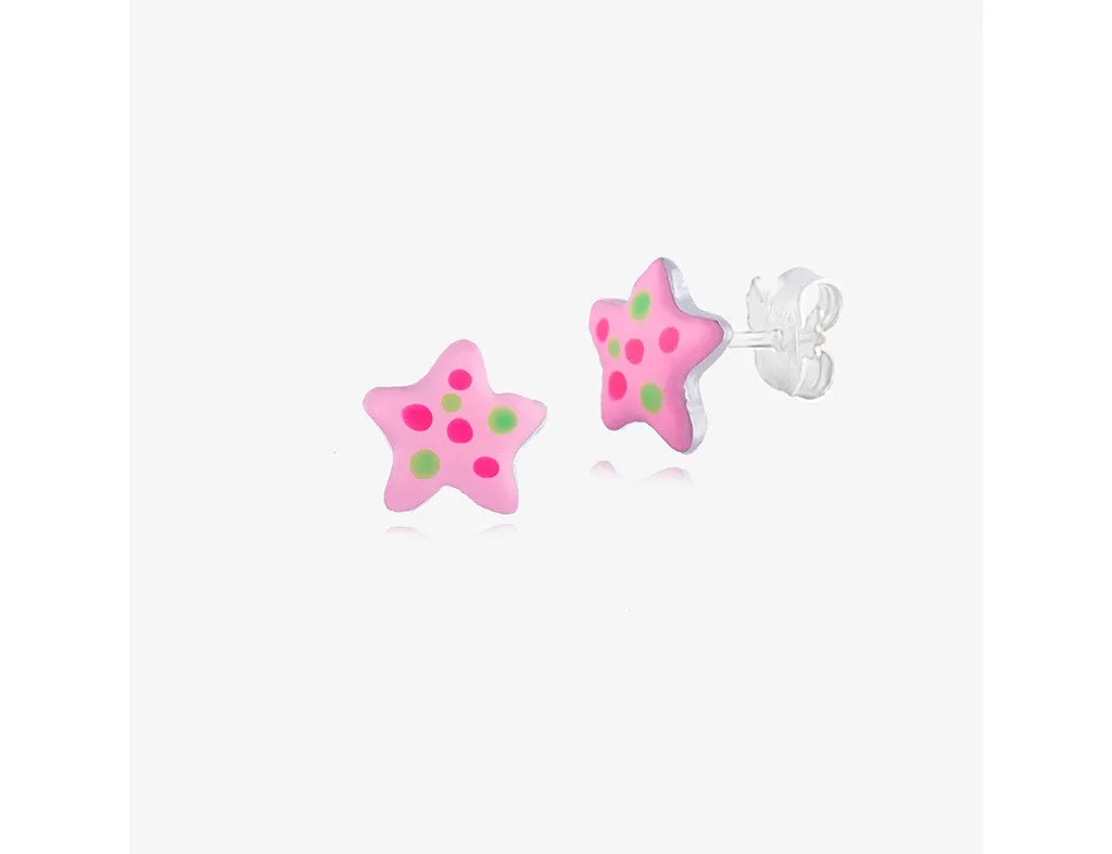 925 Sterling Silver Star Fish Fun(Light Pink) Earrings <br> Pop Art Silver Collection