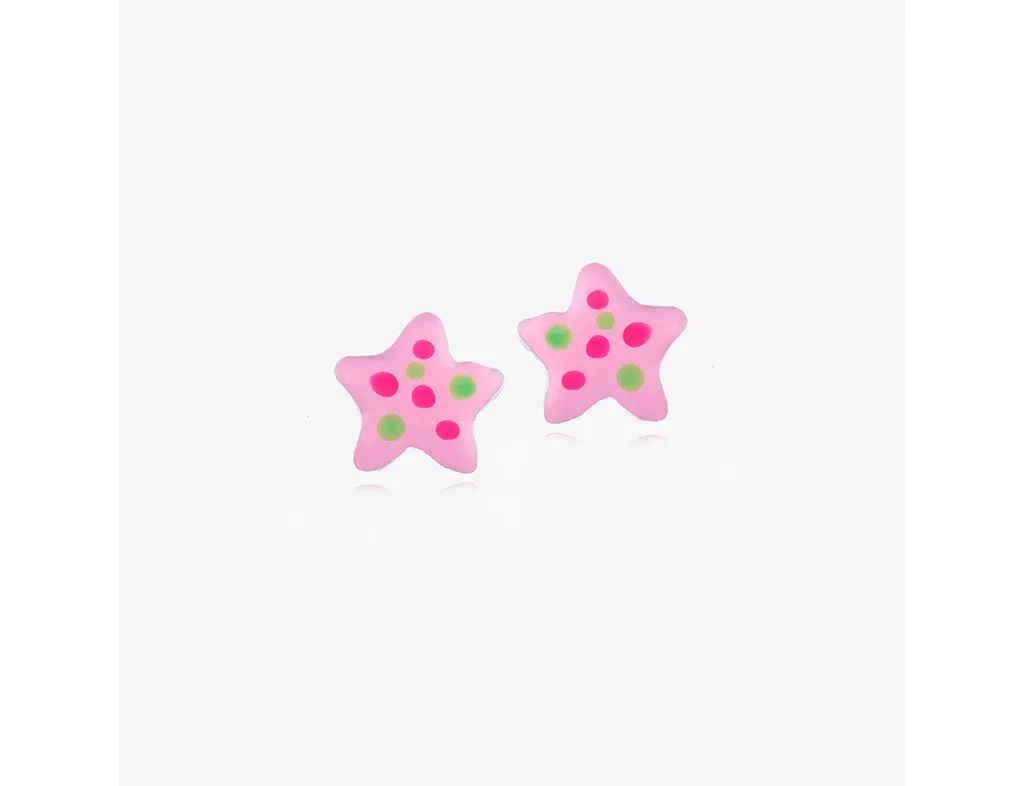 925 Sterling Silver Star Fish Fun(Light Pink) Earrings <br> Pop Art Silver Collection