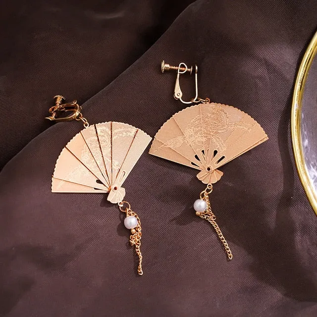 Années 30 Boucles d'Oreilles Éventail Dynasty