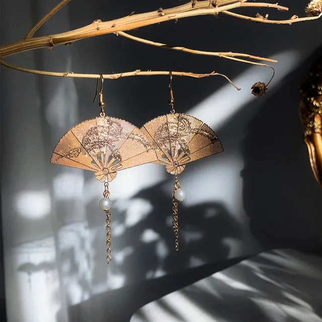Années 30 Boucles d'Oreilles Éventail Dynasty
