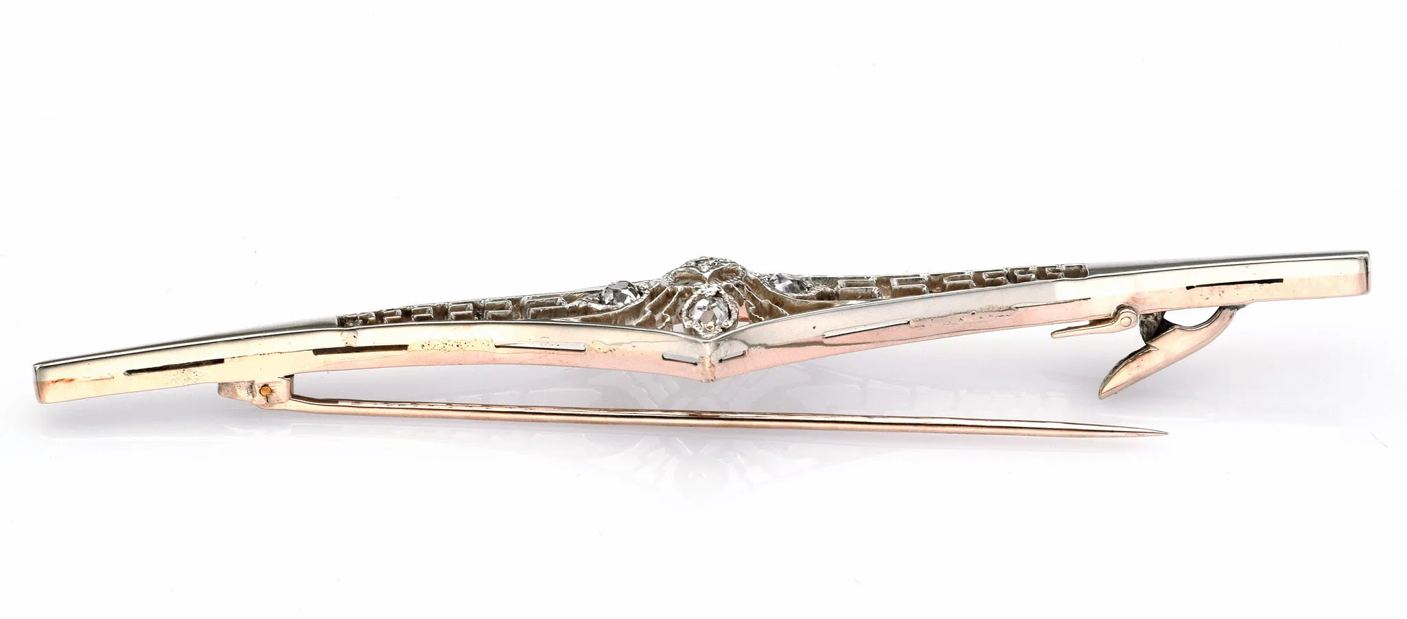 Antique 10K White Gold 0.62 TCW Old Mine Cut Diamond Art Deco Brooch Pin
