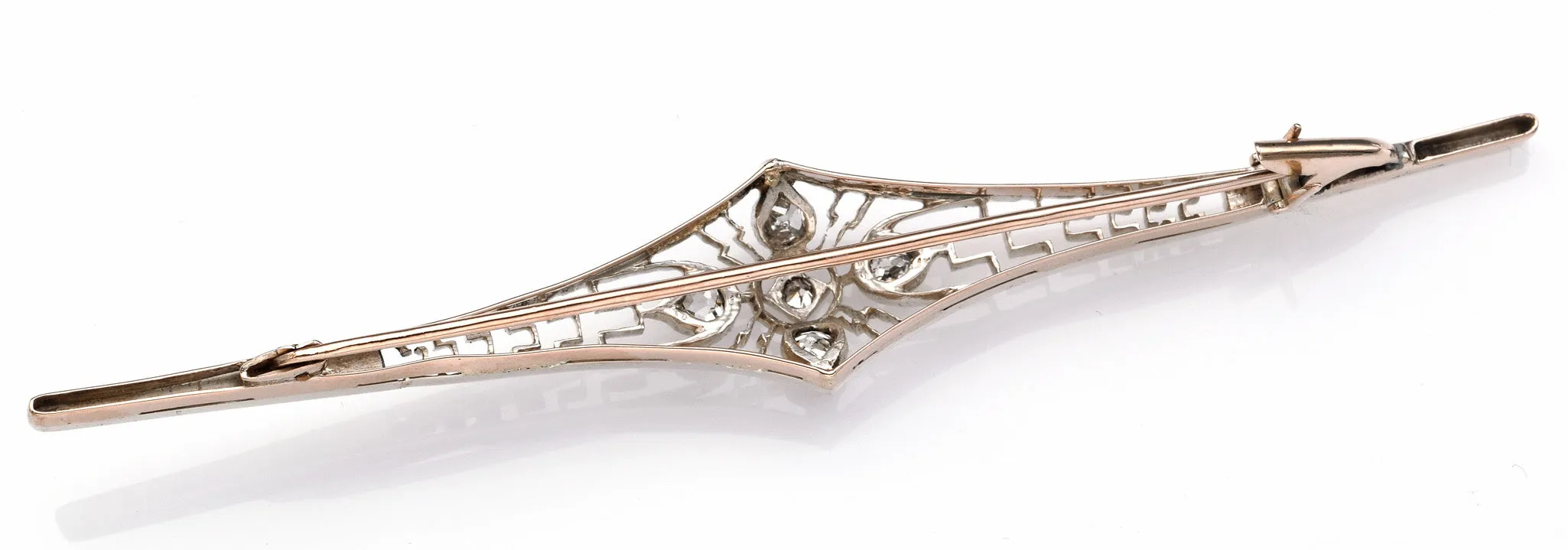 Antique 10K White Gold 0.62 TCW Old Mine Cut Diamond Art Deco Brooch Pin