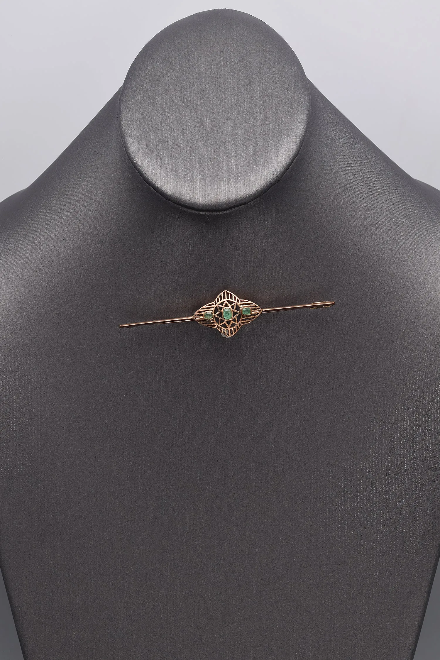 Antique 14K & 10K Gold Emerald, Amethyst & Pink Paste Art Deco Bar Brooch Pins