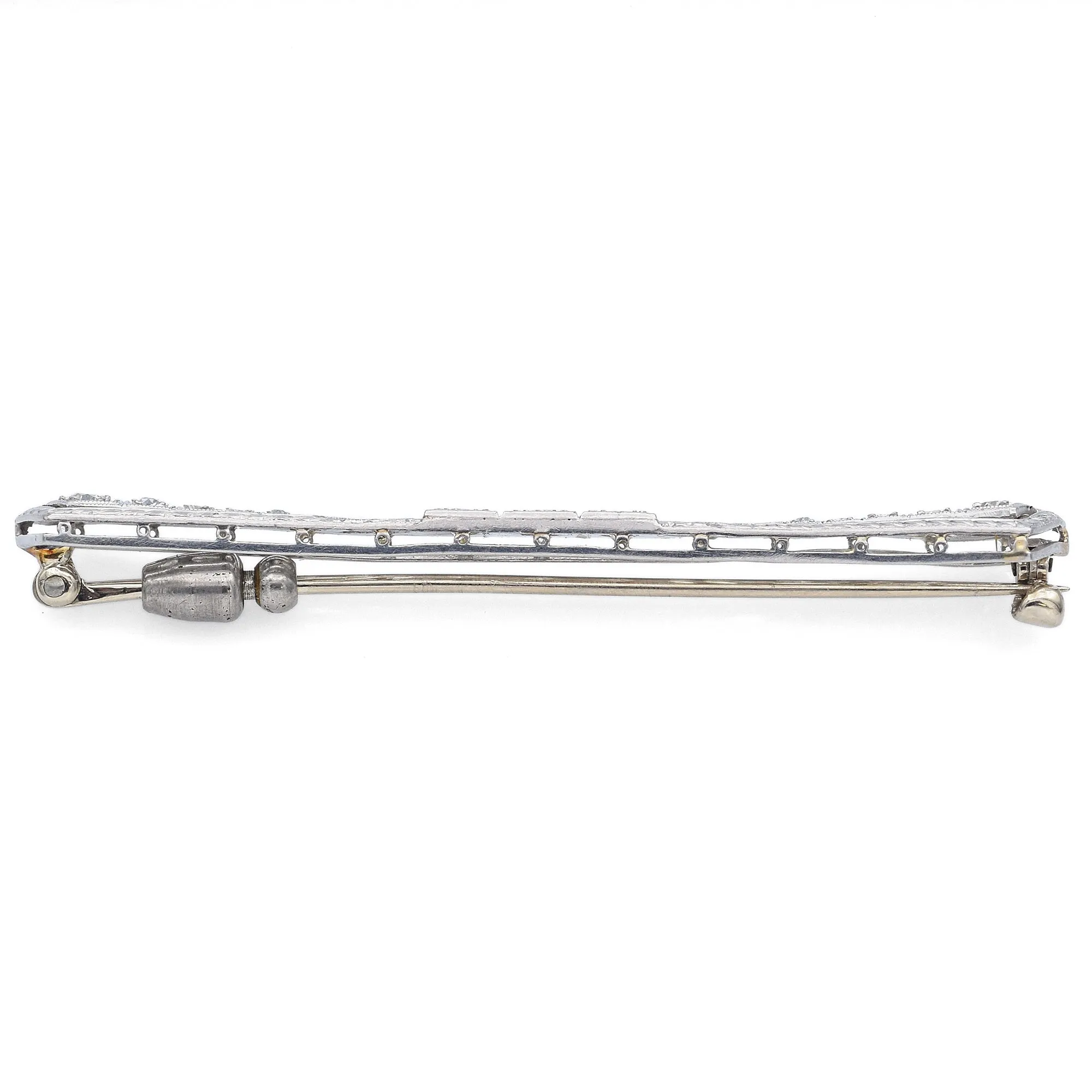 Antique Art Deco Platinum 0.72 TCW Diamond Bar Brooch Pin
