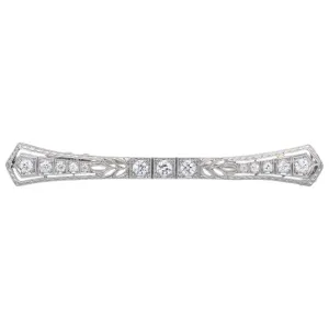 Antique Art Deco Platinum 0.72 TCW Diamond Bar Brooch Pin