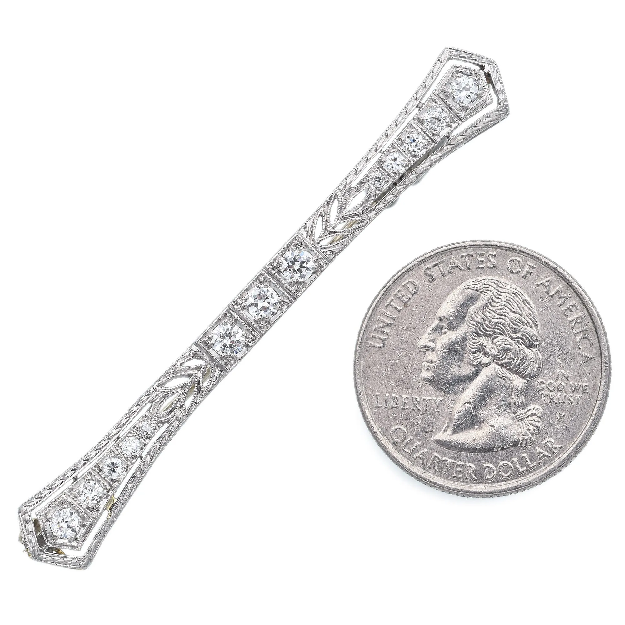Antique Art Deco Platinum 0.72 TCW Diamond Bar Brooch Pin