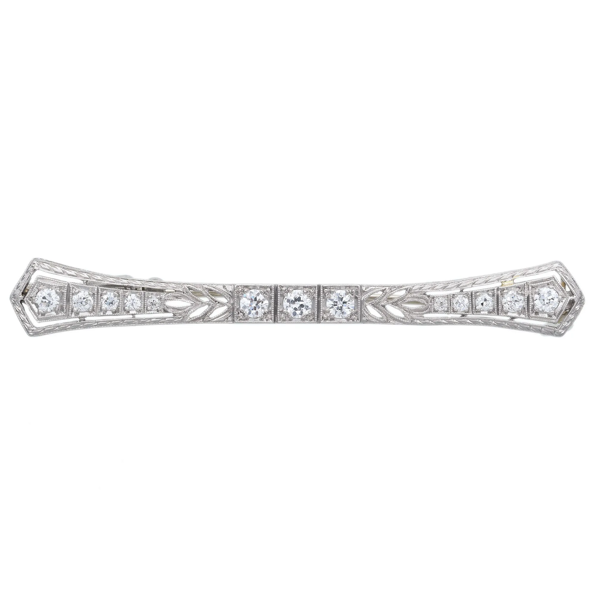 Antique Art Deco Platinum 0.72 TCW Diamond Bar Brooch Pin