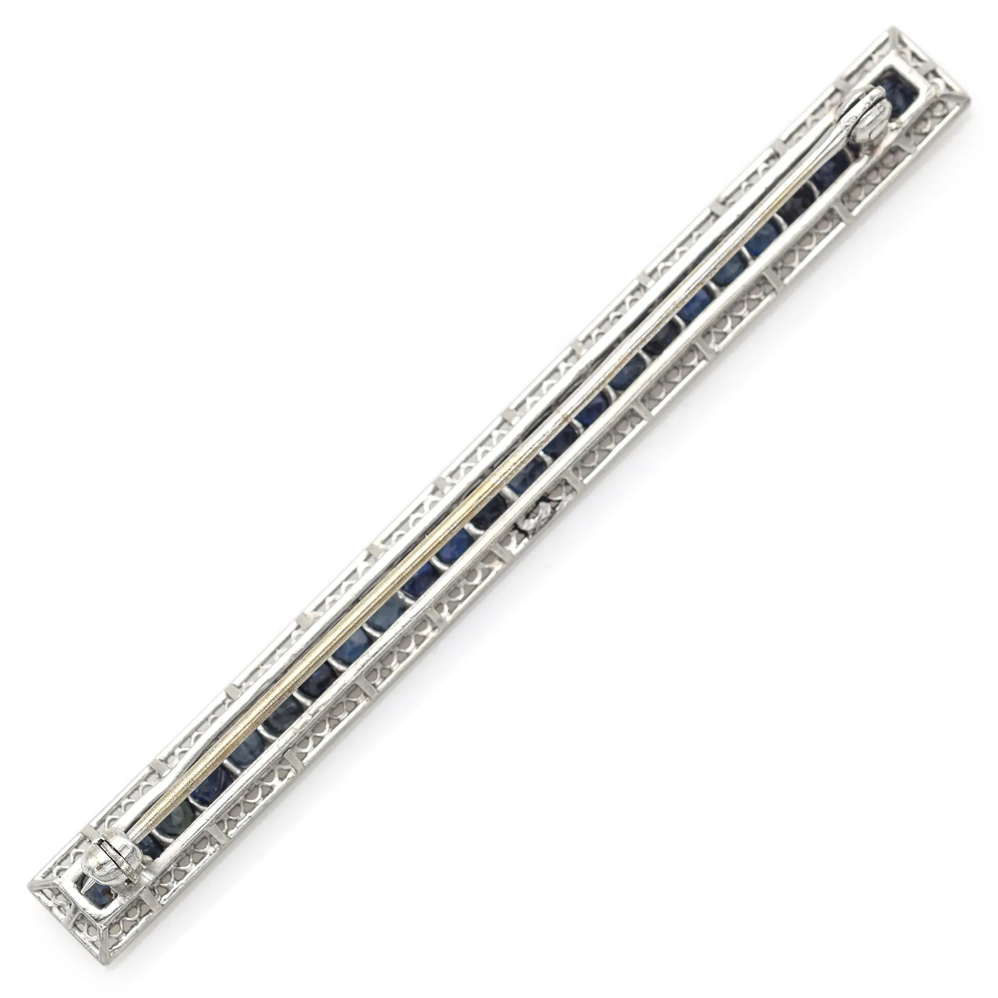 Antique Art Deco Platinum Sapphire Bar Brooch Pin