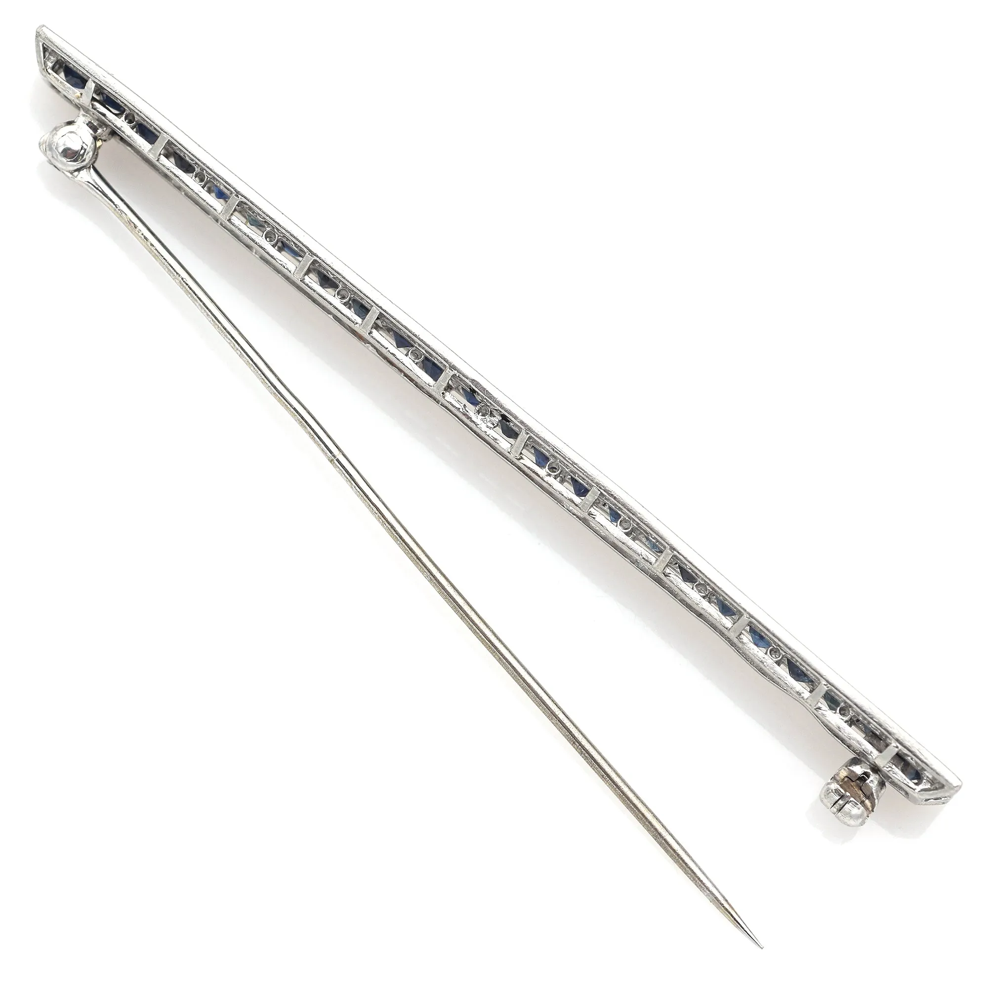 Antique Art Deco Platinum Sapphire Bar Brooch Pin