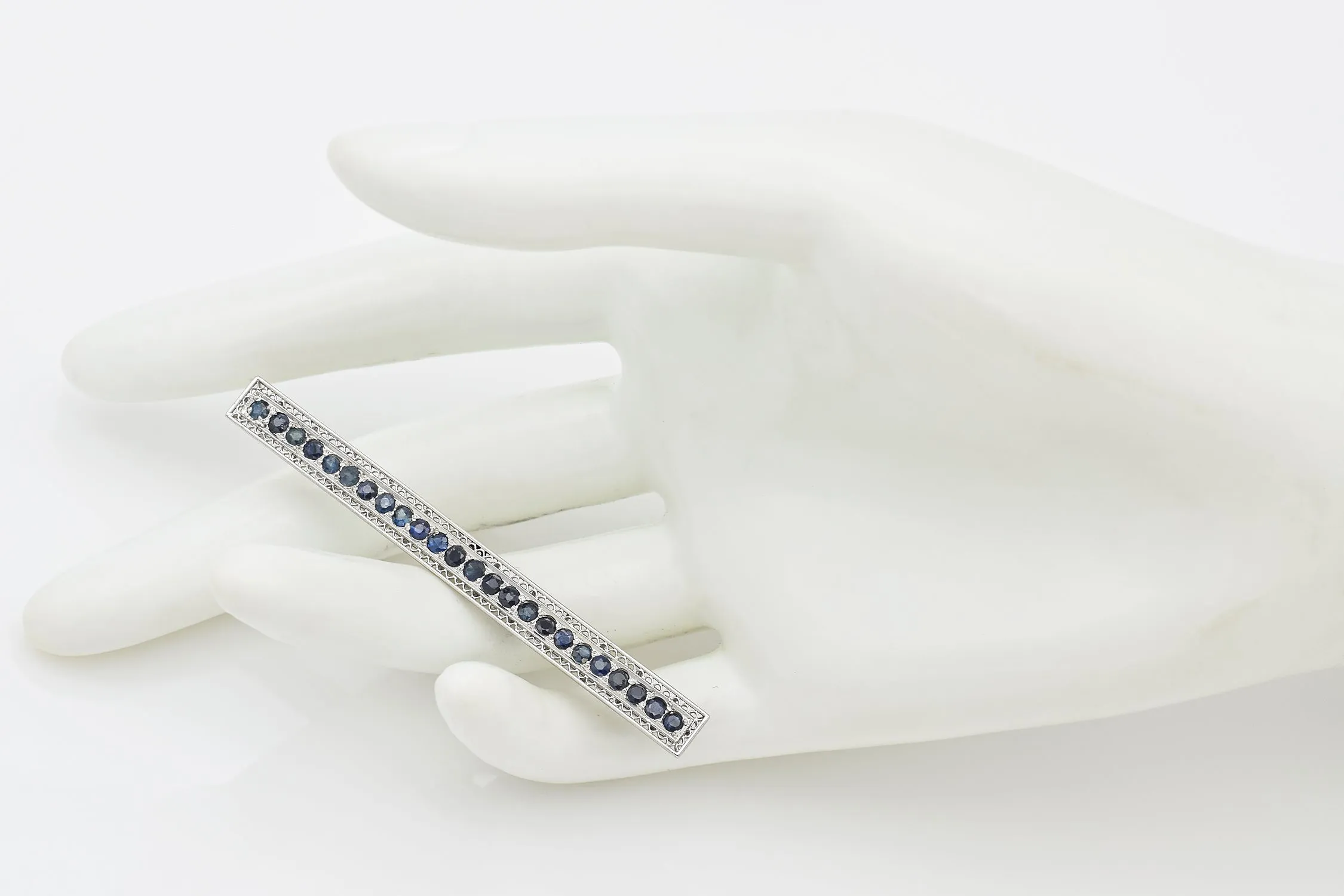 Antique Art Deco Platinum Sapphire Bar Brooch Pin