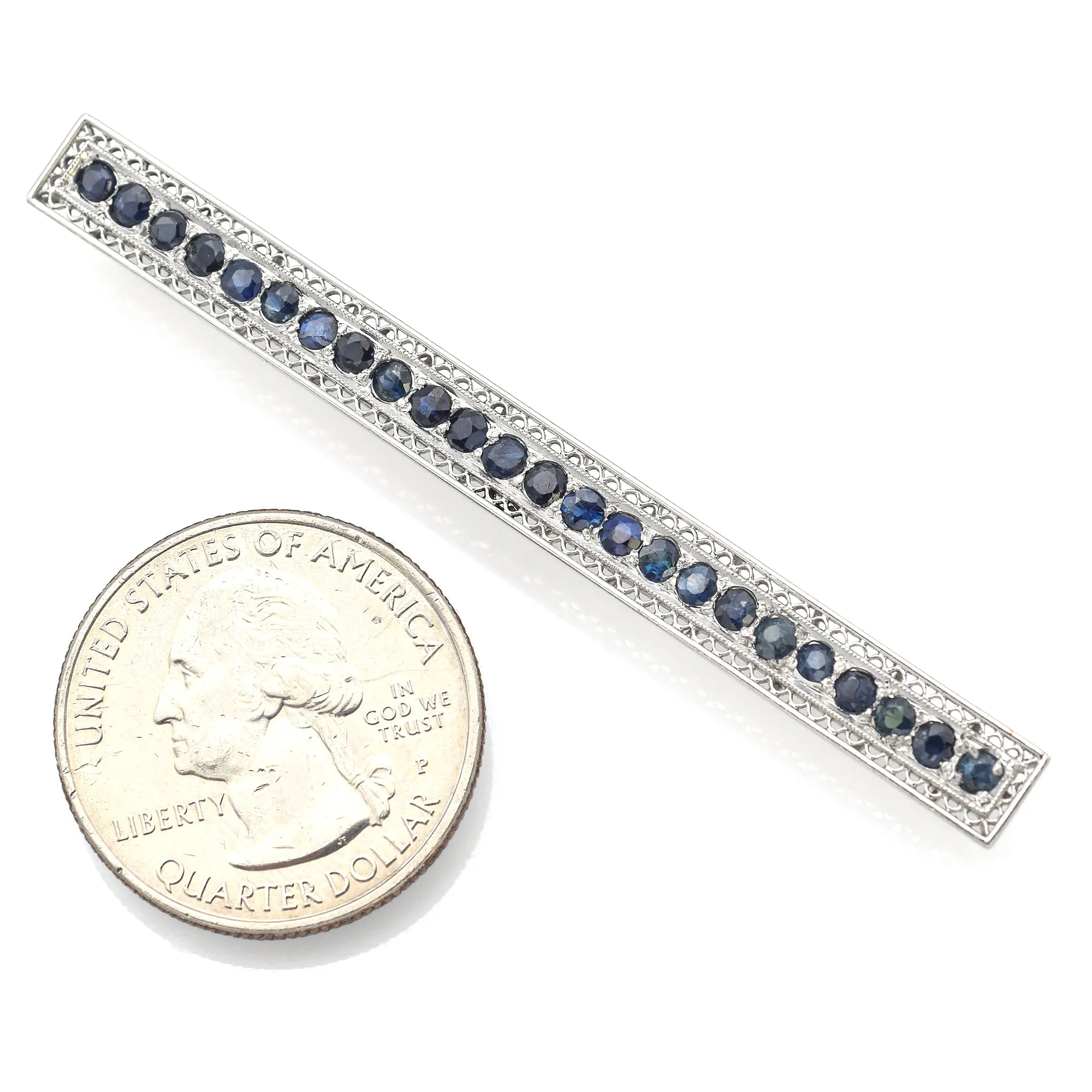 Antique Art Deco Platinum Sapphire Bar Brooch Pin