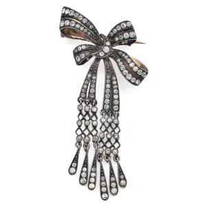 Antique Art Deco Sterling Silver Paste Bow Brooch Pin