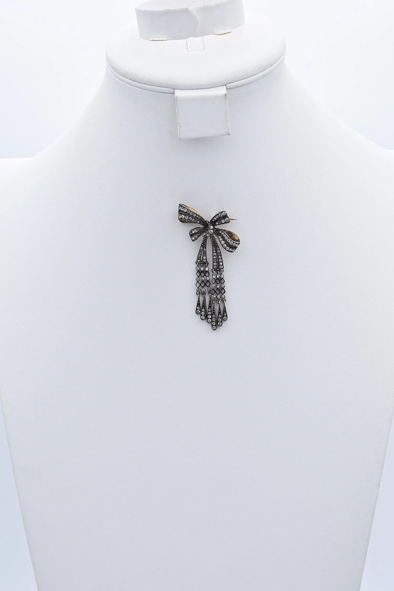 Antique Art Deco Sterling Silver Paste Bow Brooch Pin