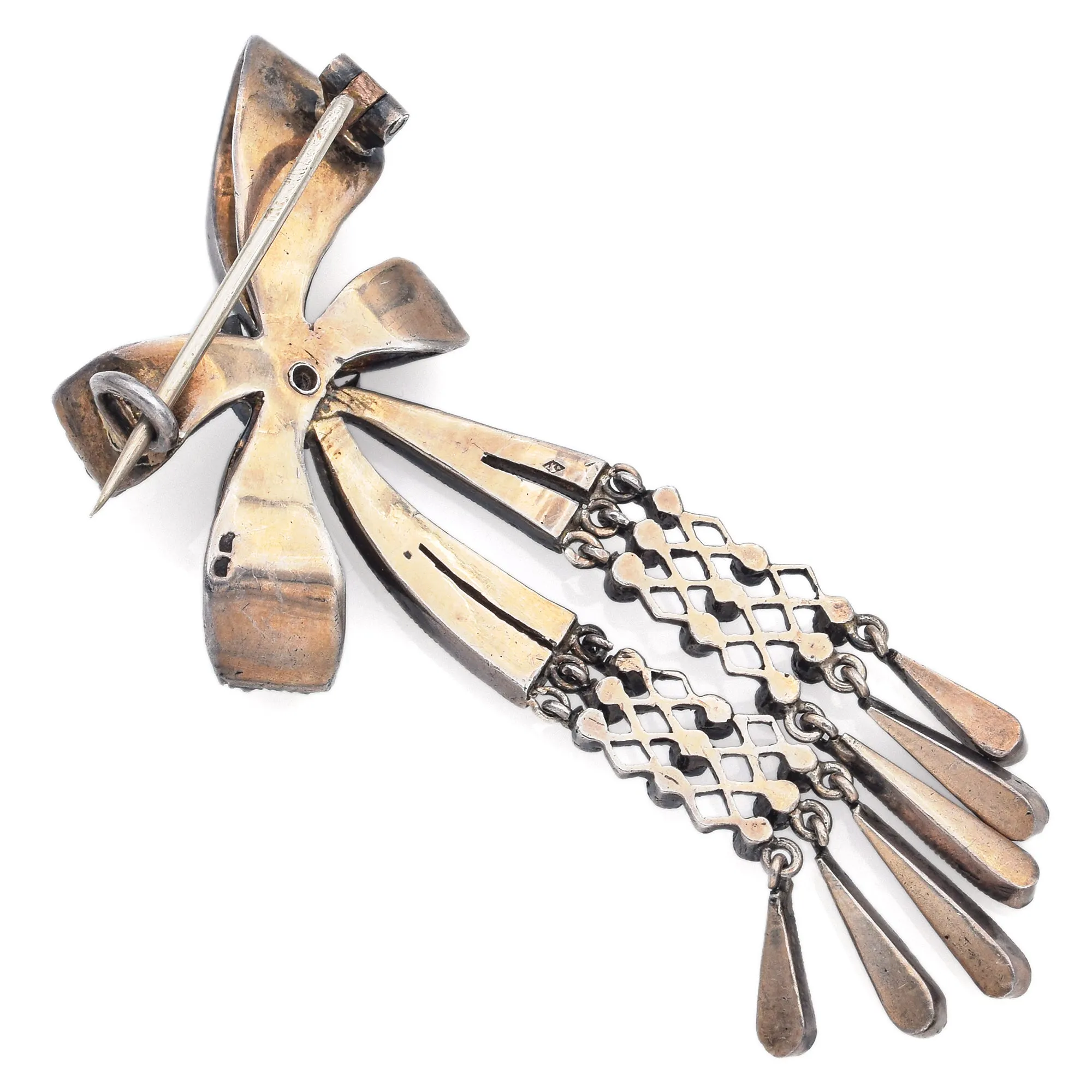 Antique Art Deco Sterling Silver Paste Bow Brooch Pin