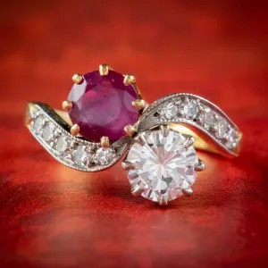Antique Edwardian French 0.90ct Ruby And Diamond Twist Ring Platinum 18ct Gold Circa 1901