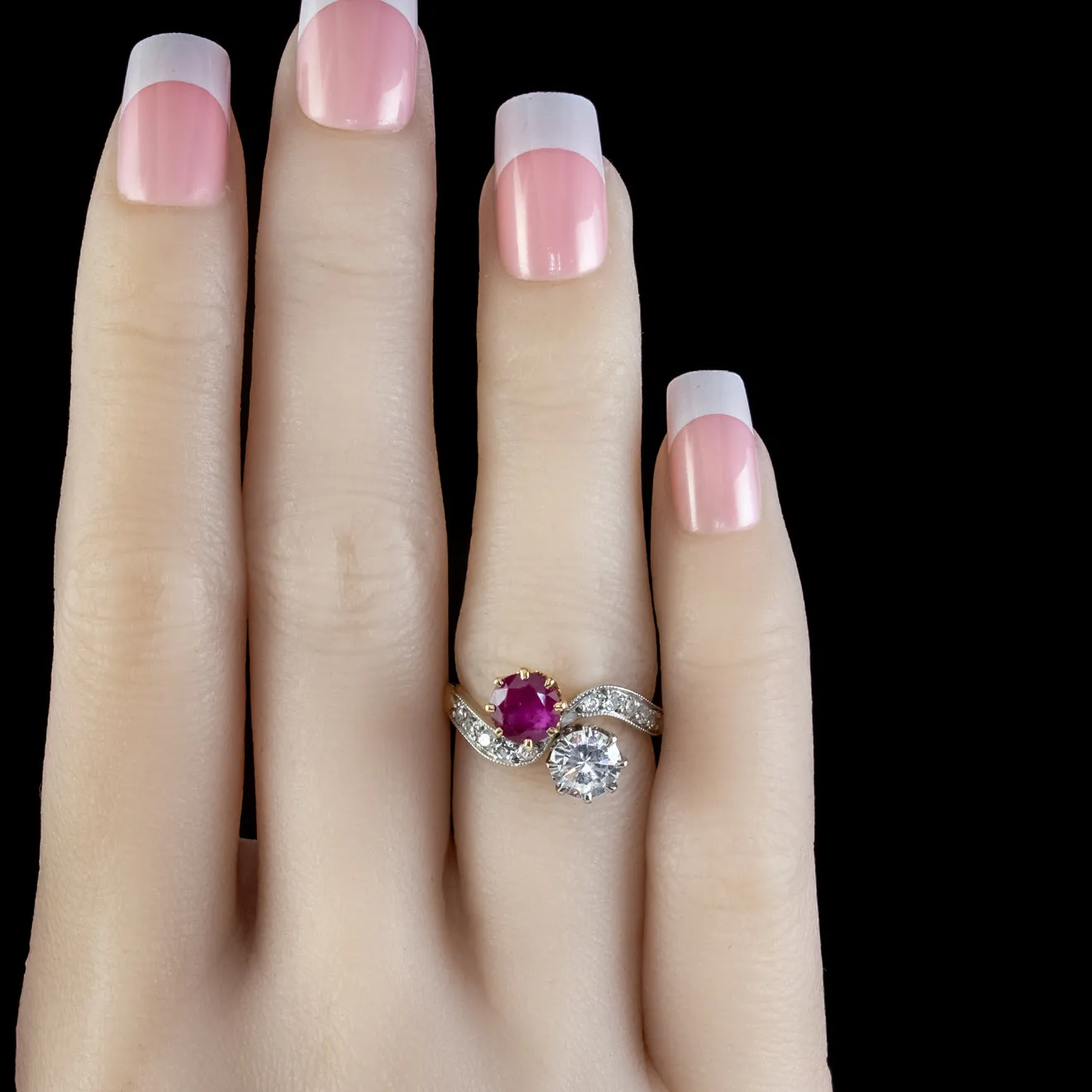 Antique Edwardian French 0.90ct Ruby And Diamond Twist Ring Platinum 18ct Gold Circa 1901