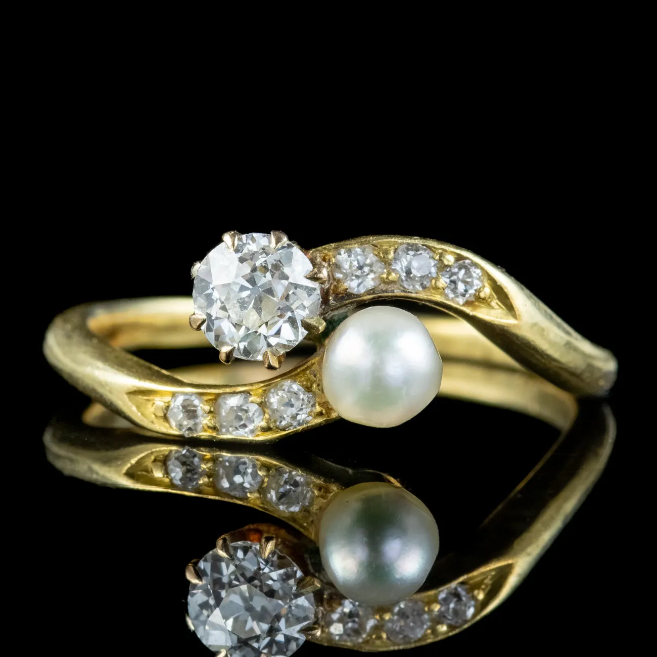 Antique Edwardian Toi Et Moi Diamond Pearl Twist Ring 0.45ct Diamond