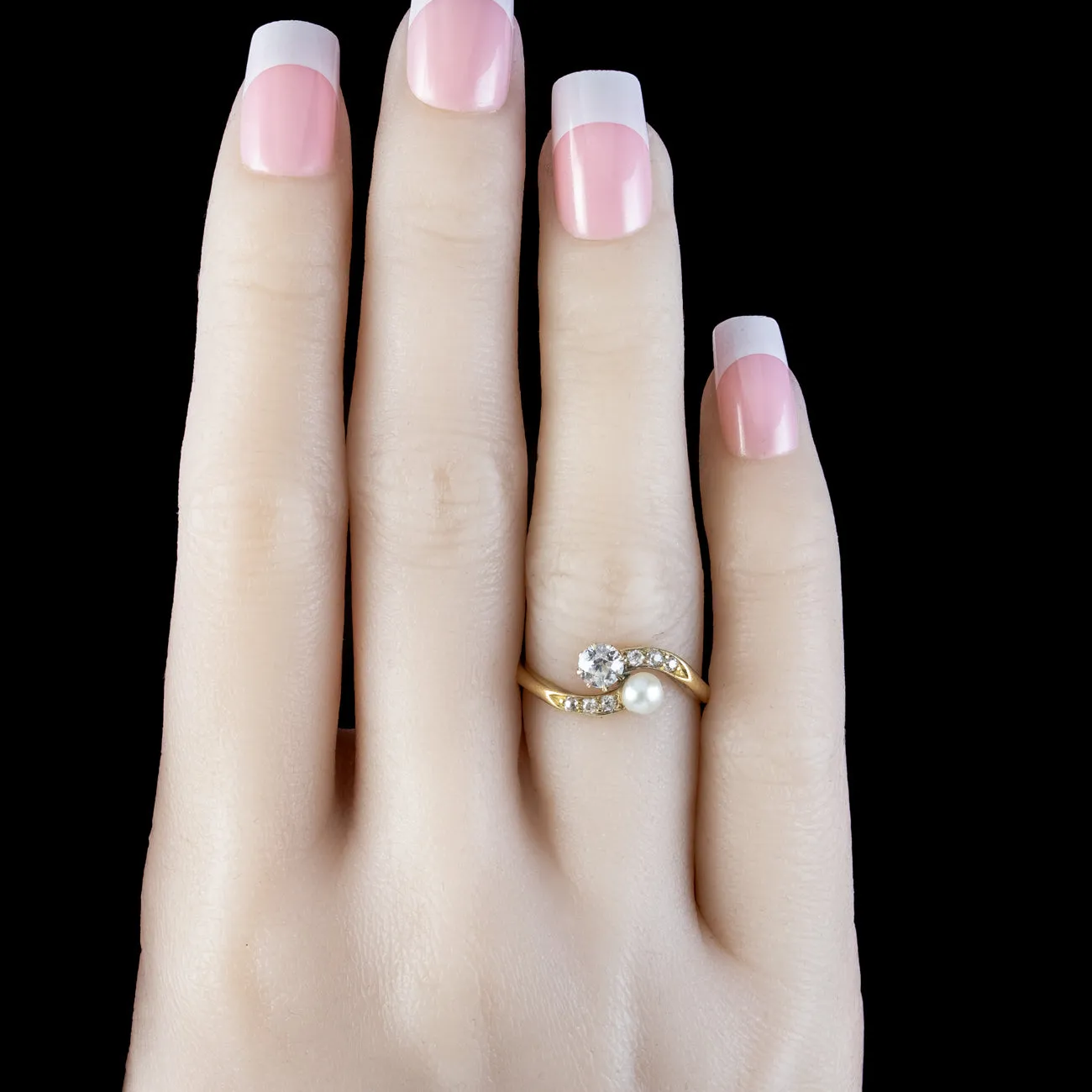 Antique Edwardian Toi Et Moi Diamond Pearl Twist Ring 0.45ct Diamond