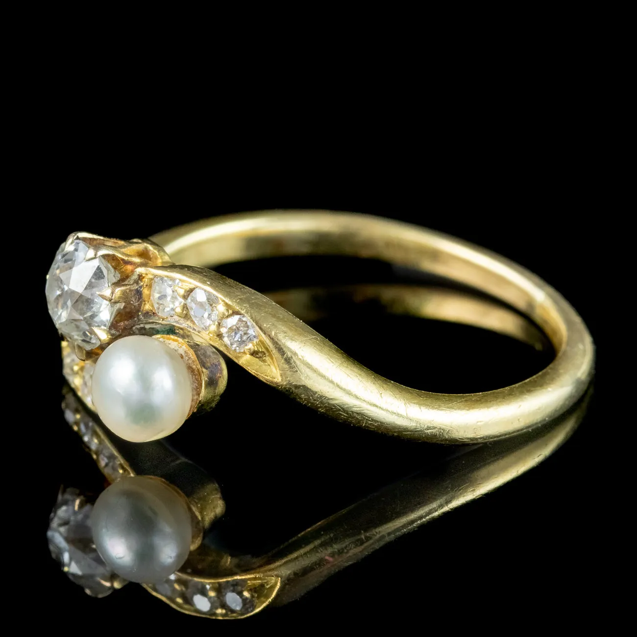 Antique Edwardian Toi Et Moi Diamond Pearl Twist Ring 0.45ct Diamond