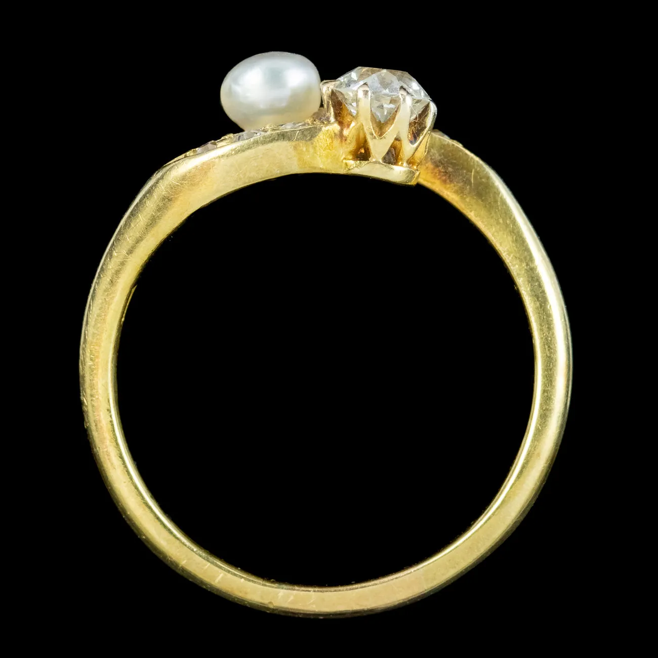 Antique Edwardian Toi Et Moi Diamond Pearl Twist Ring 0.45ct Diamond