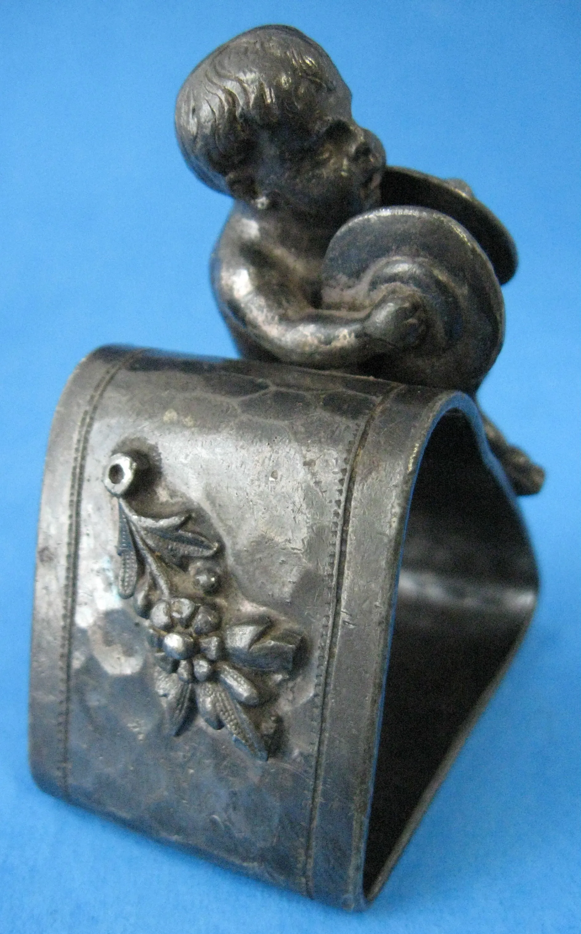 Antique Figural Napkin Ring Pan Faun Cymbals Meriden Book Piece 1880s