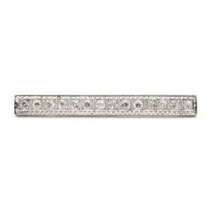 Antique Filigreed Art Deco Platinum & 14K White Gold Old European Diamond Bar Brooch