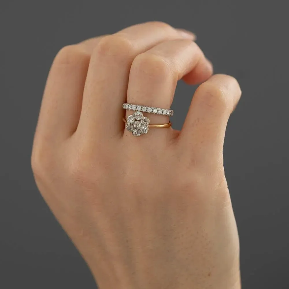 Antique Victorian Old Cut 0.75ct Diamond Cluster Daisy 18ct Gold Ring