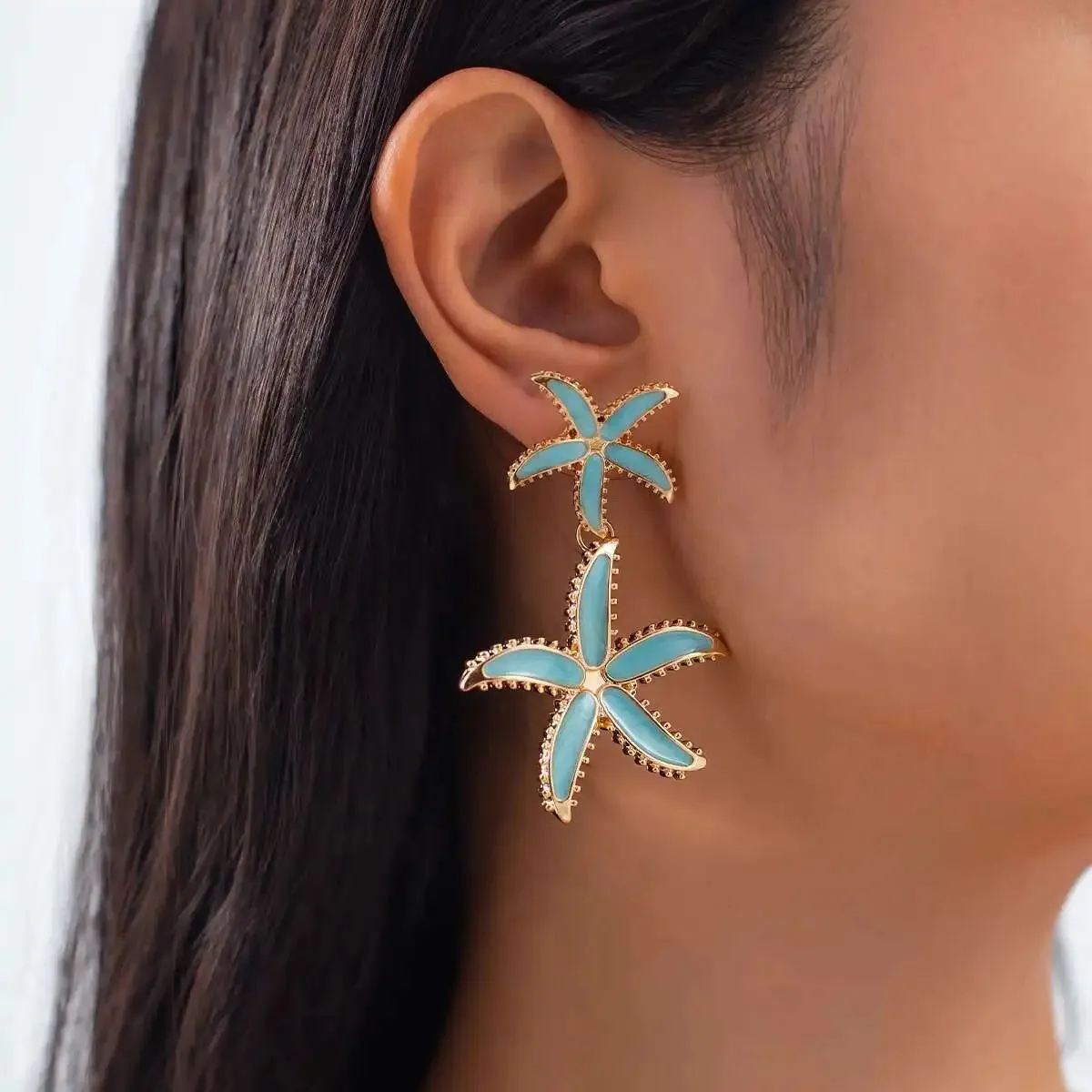 Aqua Marine Starfish Earrings