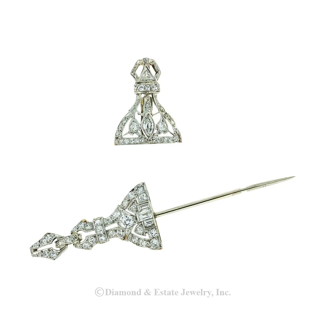 Art Deco Jabot Diamond Platinum Brooch