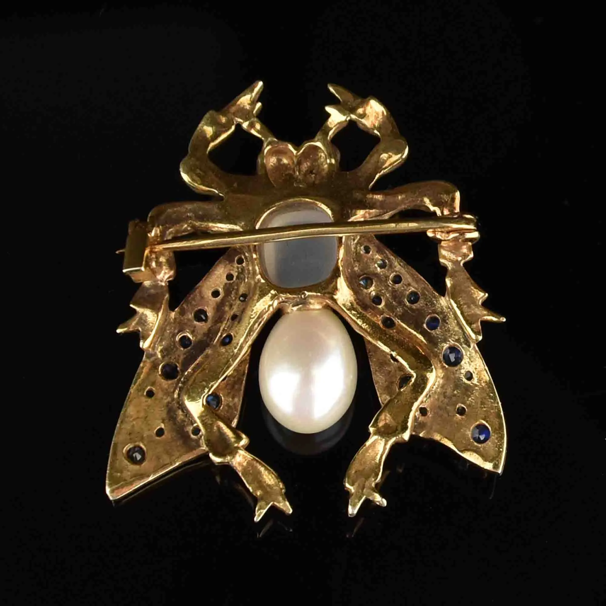Art Deco Pearl Moonstone Bug Brooch Pin