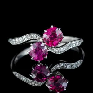 Art Deco Ruby Diamond Twist Ring 18ct Gold 1.20ct Natural Rubies Circa 1920 Cert