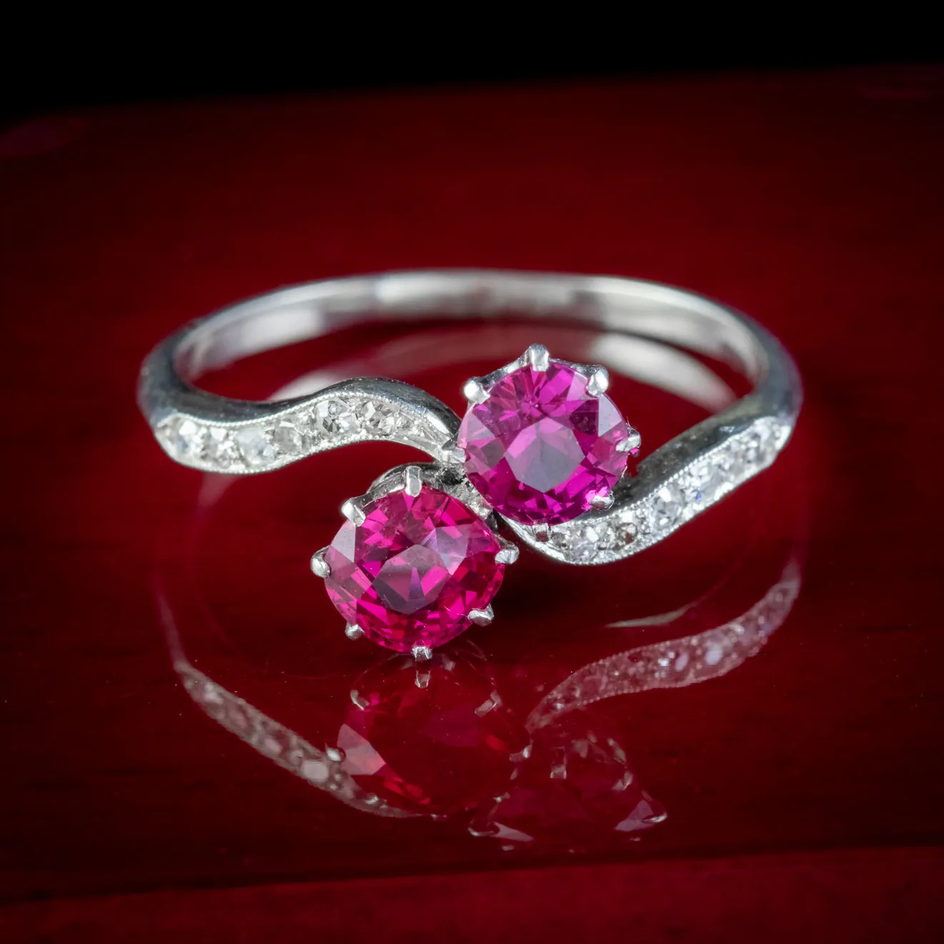 Art Deco Ruby Diamond Twist Ring 18ct Gold 1.20ct Natural Rubies Circa 1920 Cert