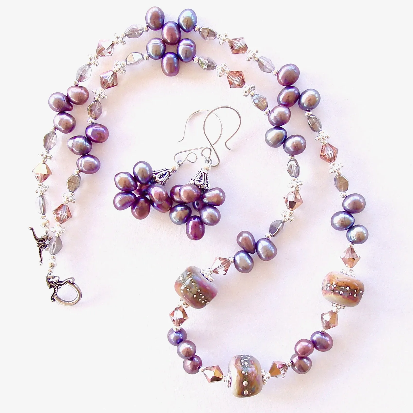 Azalee: Lavender Pearl Necklace with Art Glass